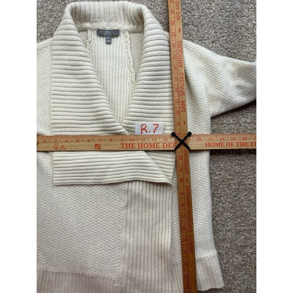 Neiman Marcus Cashmere Open Front Cardigan Sweater XS White Loose Knit - Picture 3 of 5